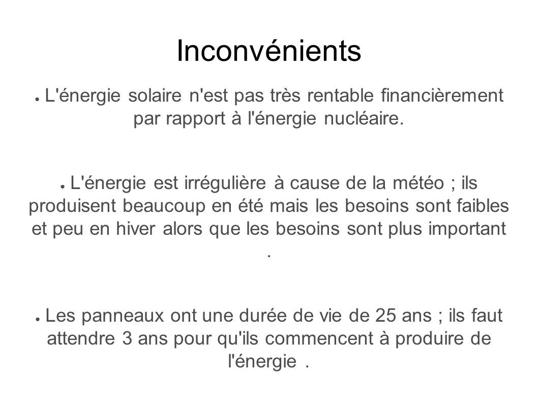 découvrez les inconvénients du photovoltaïque, une source d'énergie renouvelable. nous explorons les limites économiques, environnementales et techniques de cette technologie, afin de vous aider à prendre une décision éclairée sur son intégration dans votre projet énergétique.